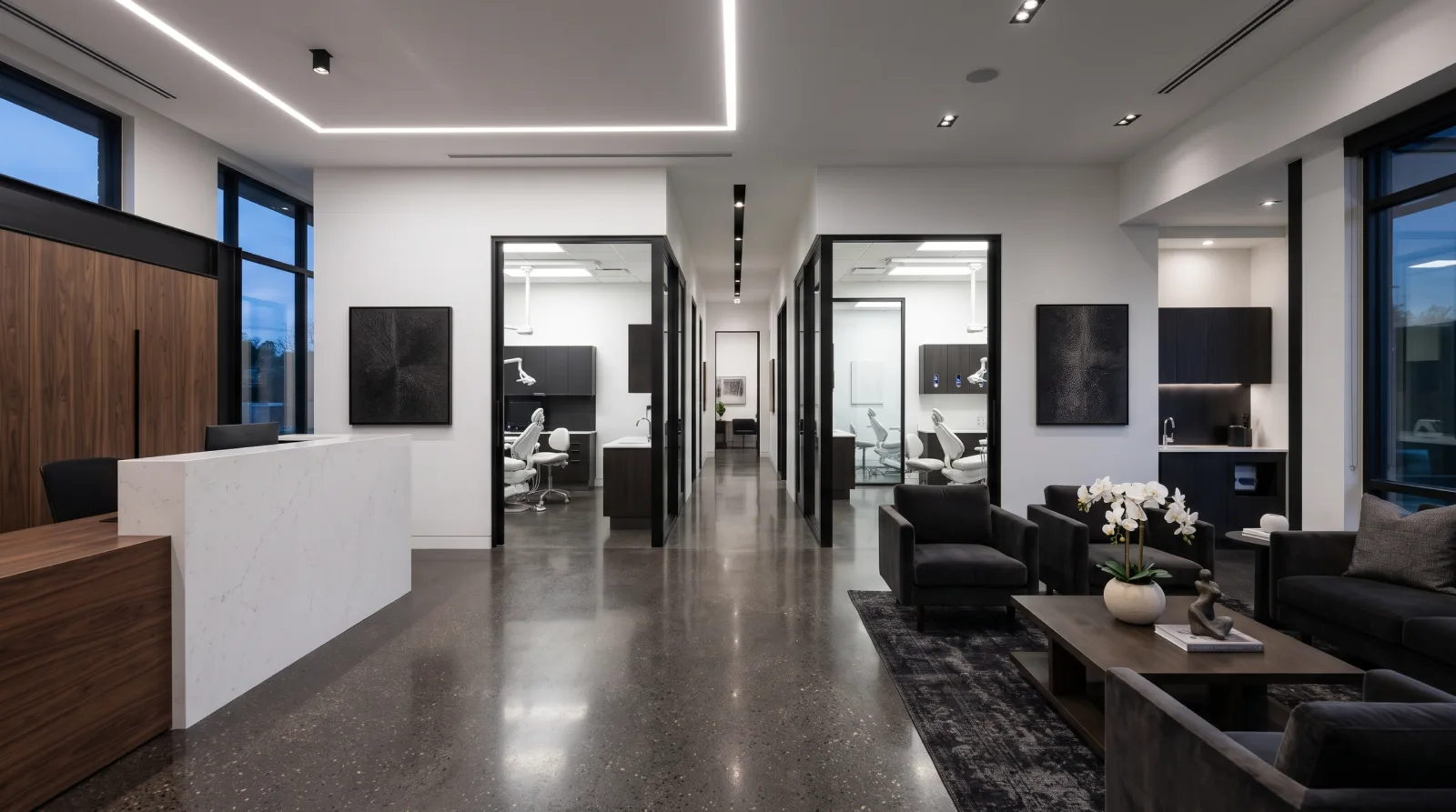 Accoglienza e sale operative di uno studio dentistico moderno